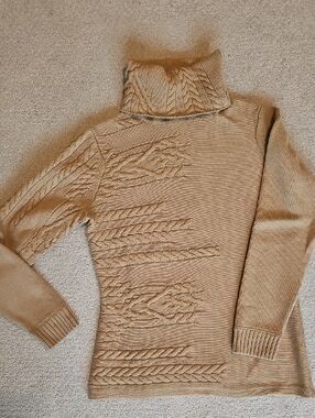 Lafayette 148 New York Camel Cable-Knit Turtleneck